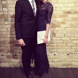 Lulus floor length navy lace dress